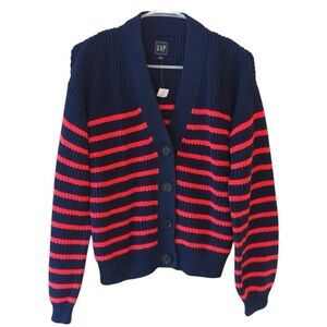 New GAP Cardigan, Navy with Pink‎ Stripes Sz M